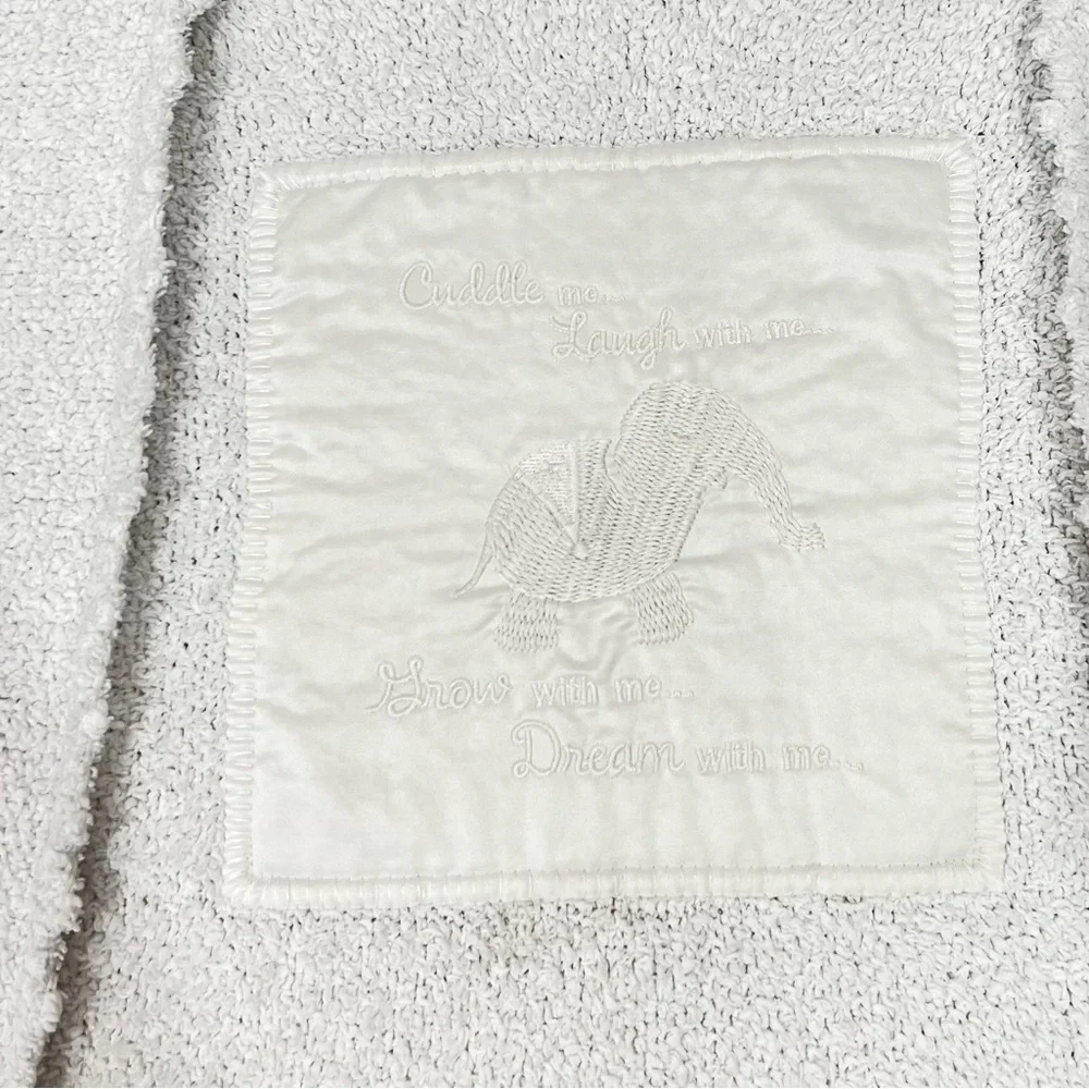 Barefoot Dreams Cozy Chic Blanket White Satin And Embroidery Elephant Style# 501